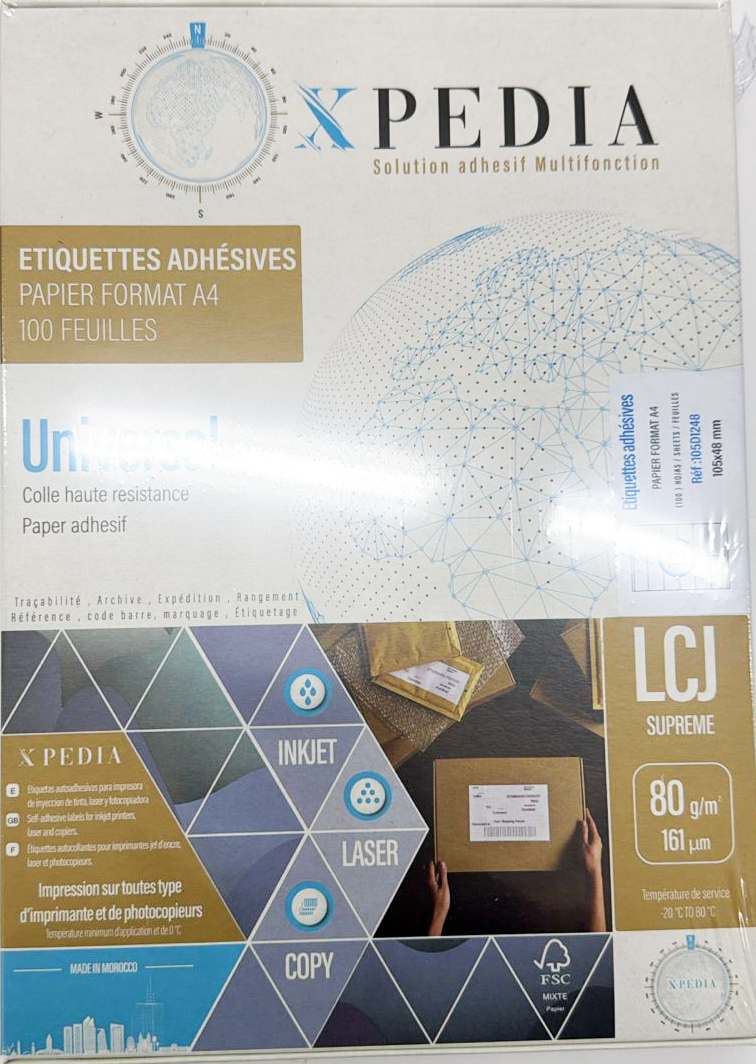 Etiquette Xpedia A4  27 Poses  100 Feuilles par Paquet  Dimension  70*30 ( Velin mat) Eti/Epedia  A4,dim 70*3 0 Vel